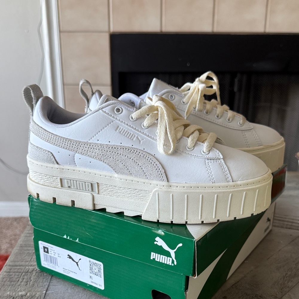 Puma White and Cream Platform Sneakers